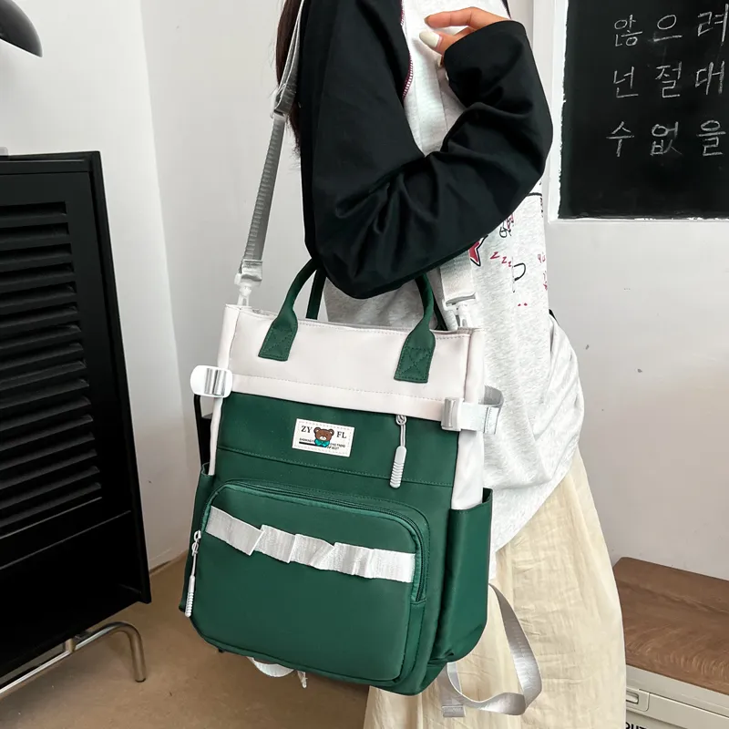 Deli Bear Canvas Canvas Bag Backpack Regular Unisex Green/Blue/Orange/Khaki/Black/Purple-8