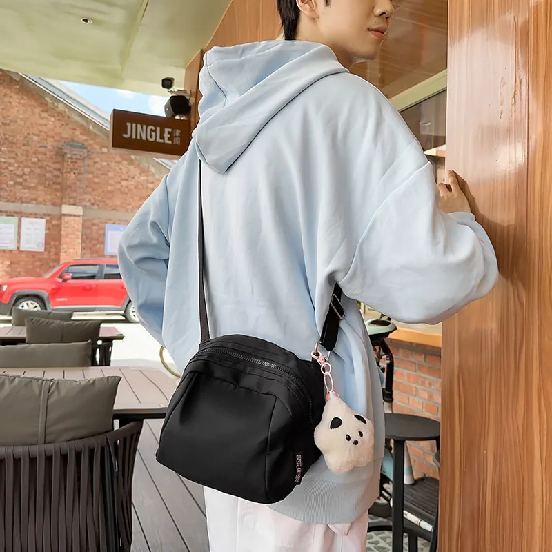 Deli Bear Nylon Shoulder Bag Unisex Black/Pink/White/Green-4