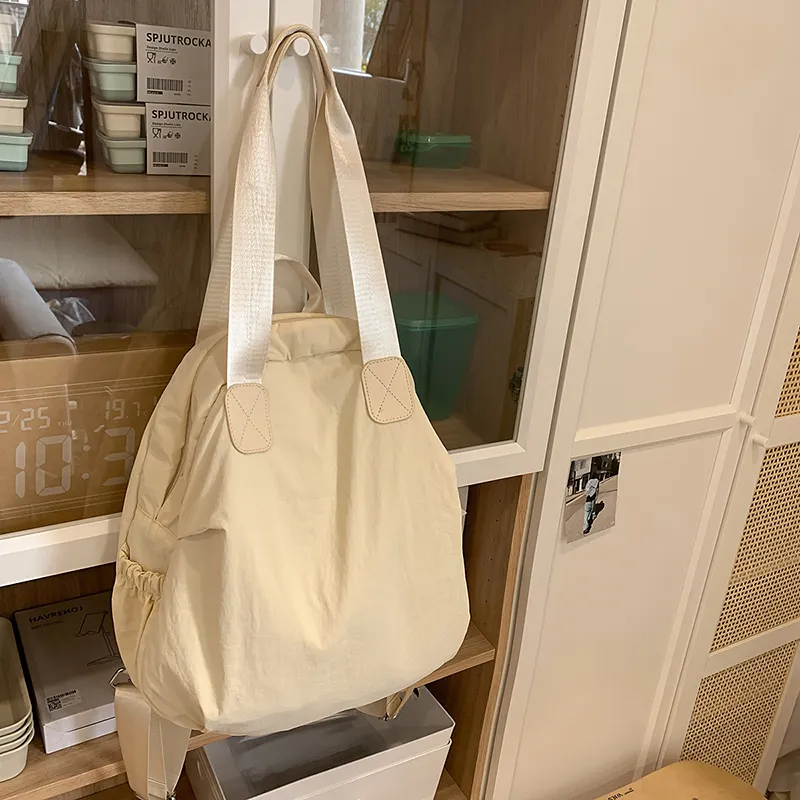OUZIHUANG Nylon Backpack Women's Black/Ecru/Khaki-9