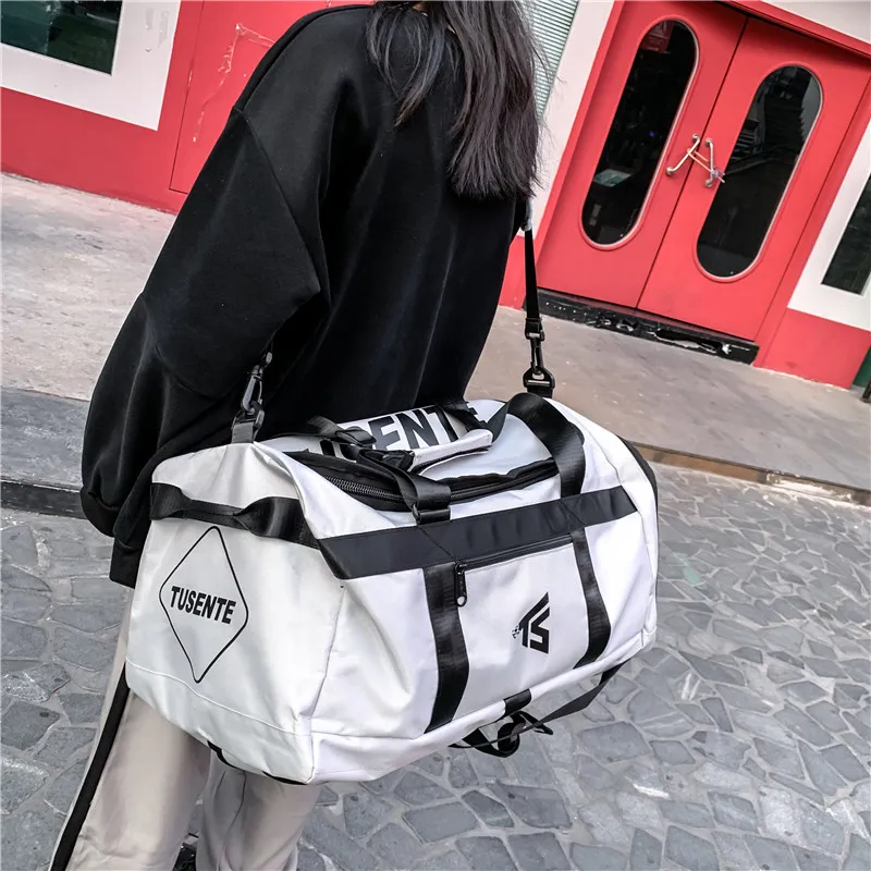 Deli Bear Oxford Travel Bag One Shoulder Handbag Double Shoulder Backpack Gym Bag Large Size Unisex Black/Red/Gray-10