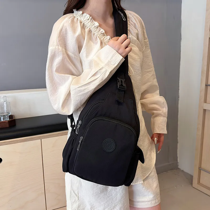 OUZIHUANG Nylon Fabric Crossbody Double Shoulder Sling Bag Unisex Black/Mandarin/Ecru-16