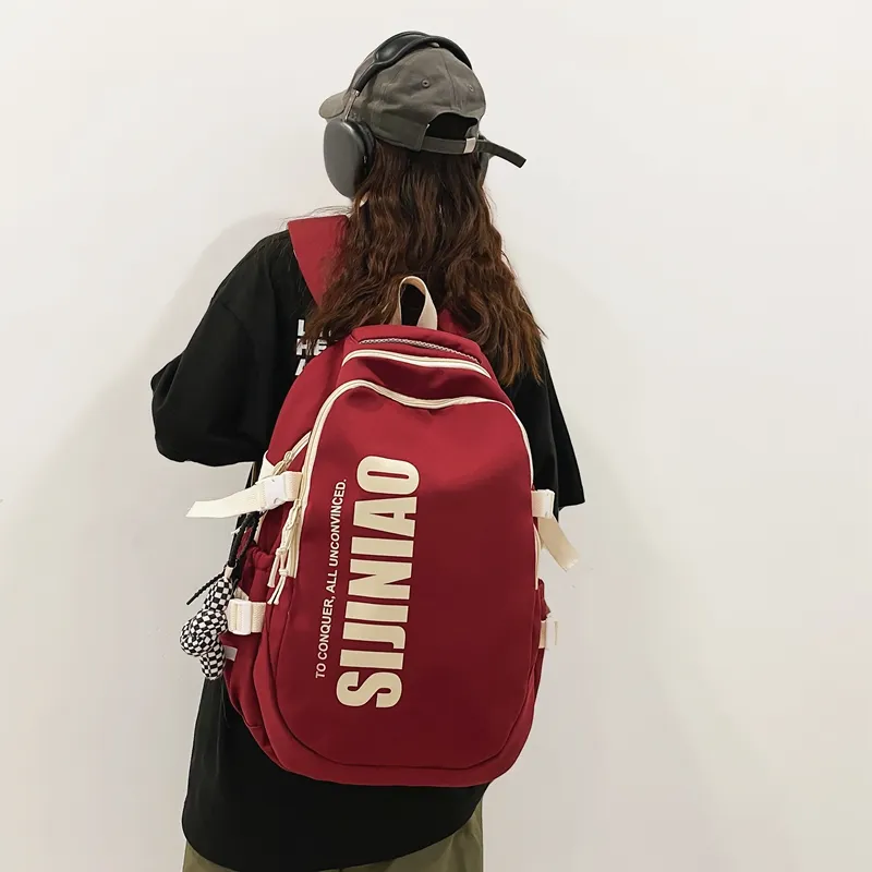 Deli Bear Nylon Backpack Regular Unisex Black/Red/Khaki/Blue/White Blue/White Red-16