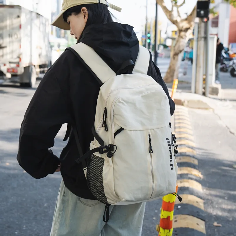 OUZIHUANG Nylon Backpack Regular Unisex Black/Ecru/Gray/Khaki-9