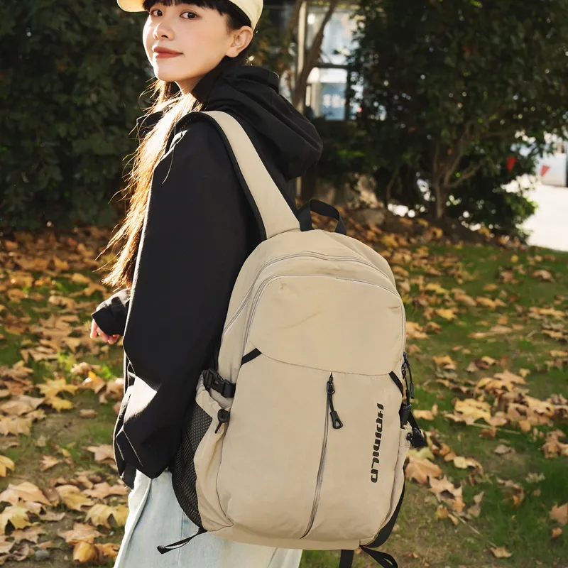 OUZIHUANG Nylon Backpack Regular Unisex Black/Ecru/Gray/Khaki-19