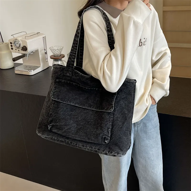 OUZIHUANG Denim One Shoulder Handbag Women's Dark Tea/Blue-1