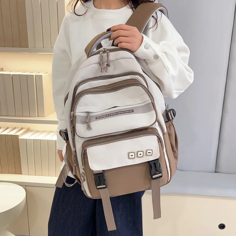 OUZIHUANG Nylon Backpack Women's Purple/Red/Green/Khaki/Black-10