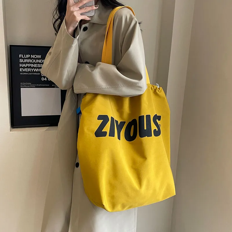 OUZIHUANG Canvas Bucket Bag Handbag Shoulder Bag Regular Women's Yellow/Ecru/Black/Khaki-5