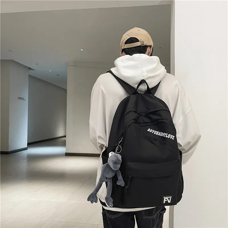 OUZIHUANG Nylon Backpack Unisex Black/Ecru/Red/Blue-3