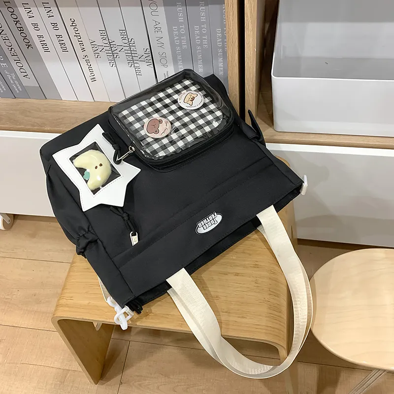 OUZIHUANG Nylon With PVC Shoulder Bag Unisex Black/Pink/Yellow/White/Blue-1
