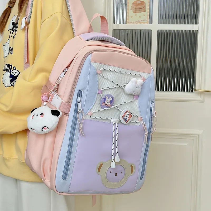 Deli Bear Polyester Backpack Women's Pink/Purple/Blue/Black/Yellow-3