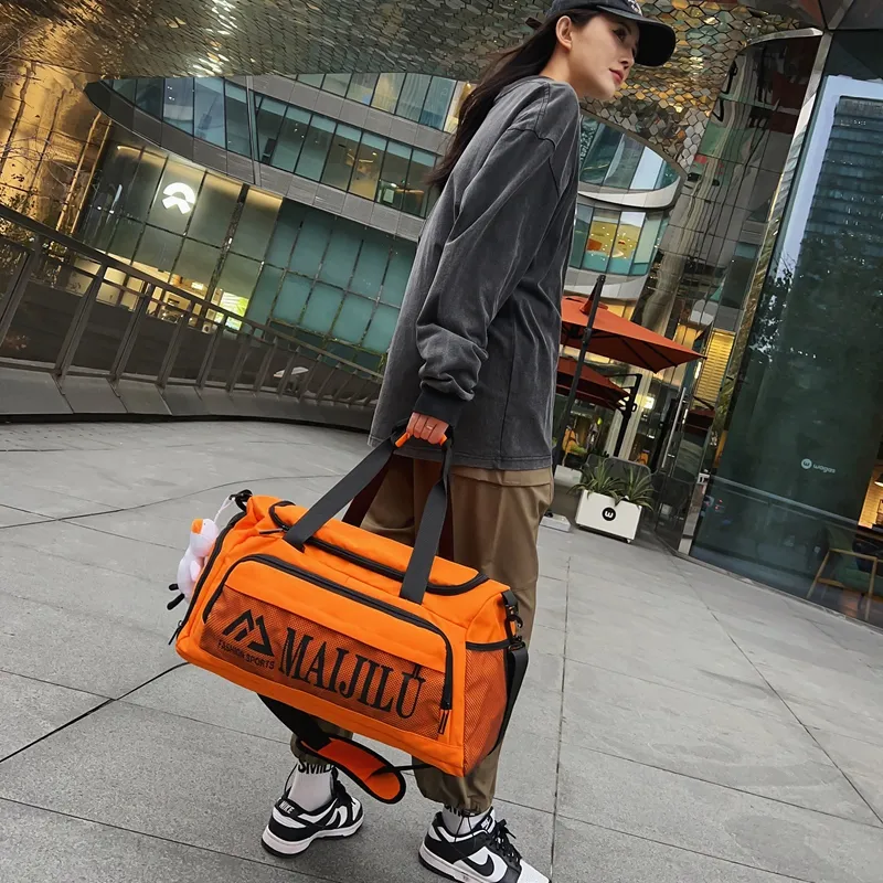 PULUWIRR Nylon Handbag, Travel Bag, Luggage Bag, Shoulder Bag Unisex Black/Gray/Yellow/Orange-1