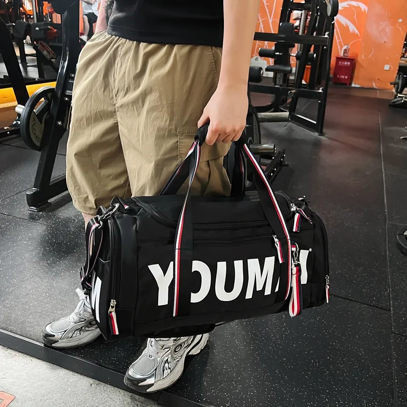 Deli Bear Nylon Gym Bag Unisex Black Khaki/Red/Pink-1