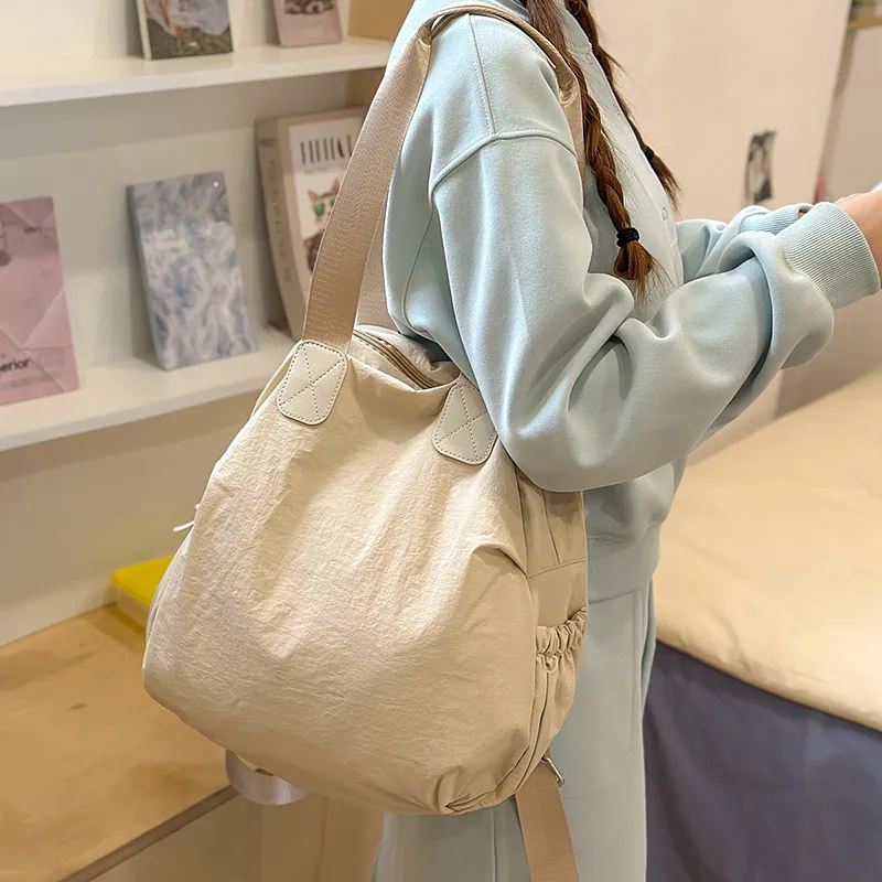 OUZIHUANG Nylon Backpack Women's Black/Ecru/Khaki-11