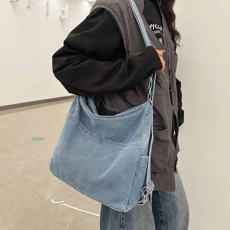 OUZIHUANG Denim Crossbody Bag, Shoulder Bag Regular Unisex Black/Light Blue/Dark Blue/Vintage Blue-13