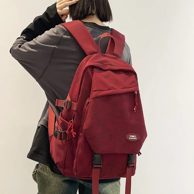 OUZIHUANG Nylon Backpack Regular Unisex Black/White/Green/Red-18