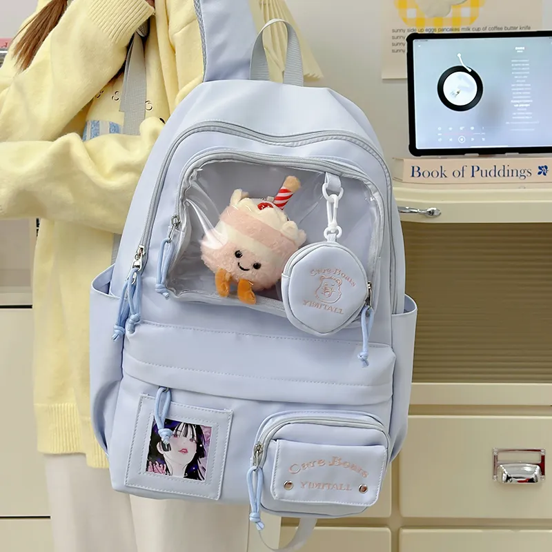 Deli Bear Nylon Backpack Women's White/Blue/Black/Yellow/Purple-6