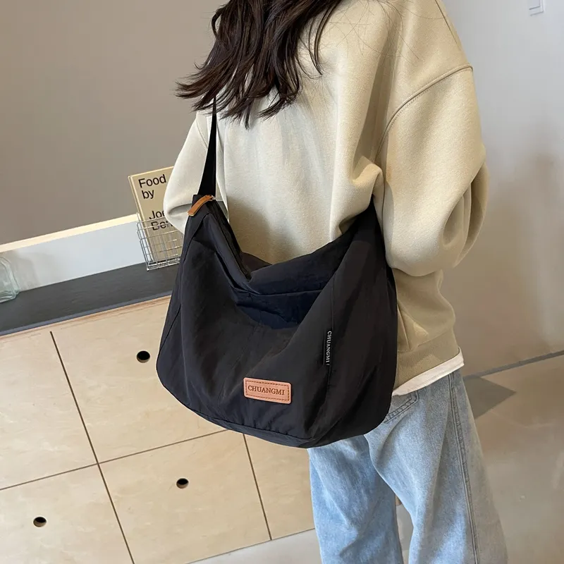 OUZIHUANG Nylon Shoulder Bag Crossbody Bag Regular Unisex Black/Khaki/Green/Ecru/Orange-14