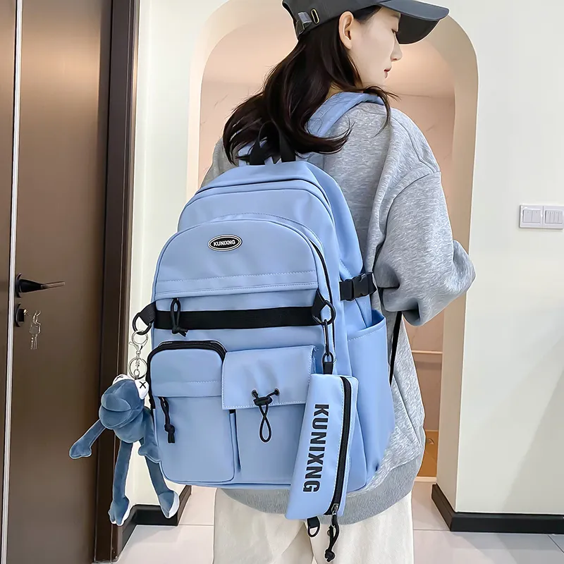 Deli Bear Nylon Backpack Unisex Ecru Light Gray Blue Black-10