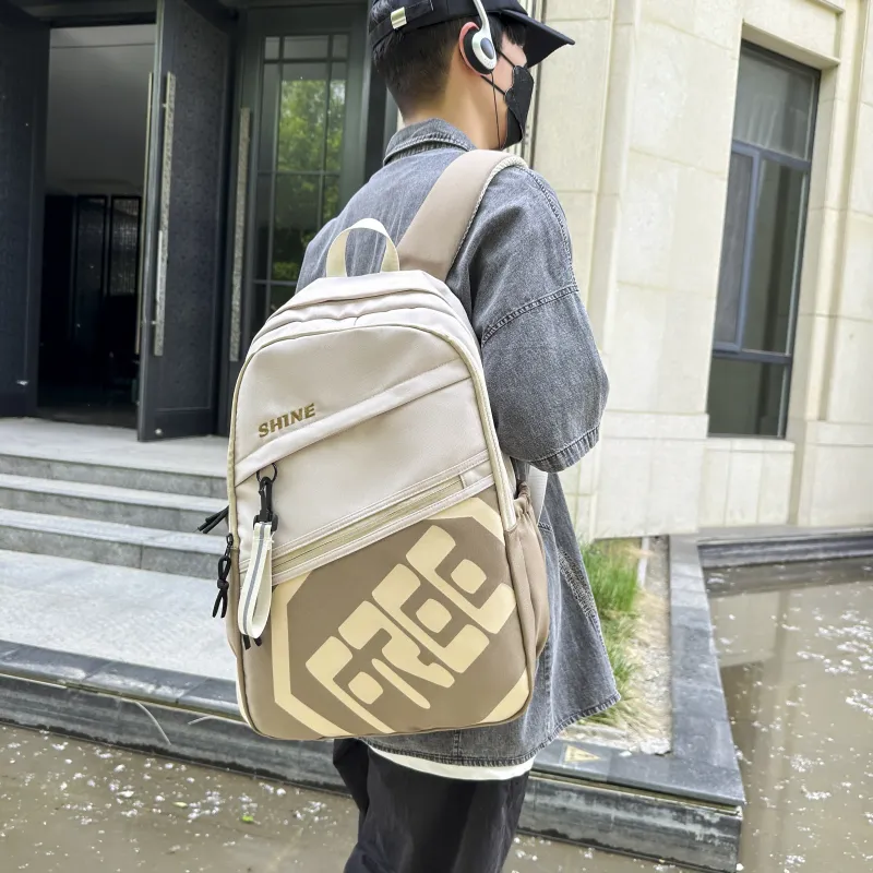 Deli Bear Nylon Backpack Regular Unisex Khaki/Gray/Green/Black/Blue/Light Gray-3