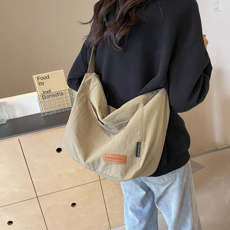 OUZIHUANG Nylon Shoulder Bag Crossbody Bag Regular Unisex Black/Khaki/Green/Ecru/Orange-41