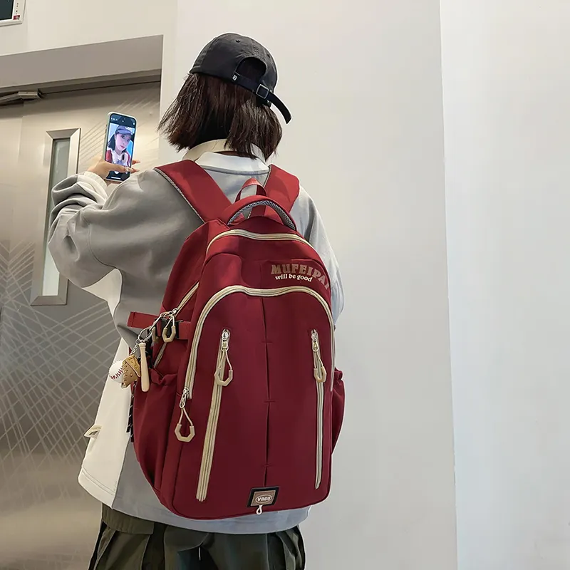 OUZIHUANG Nylon Backpack Unisex Black/White/Red-13