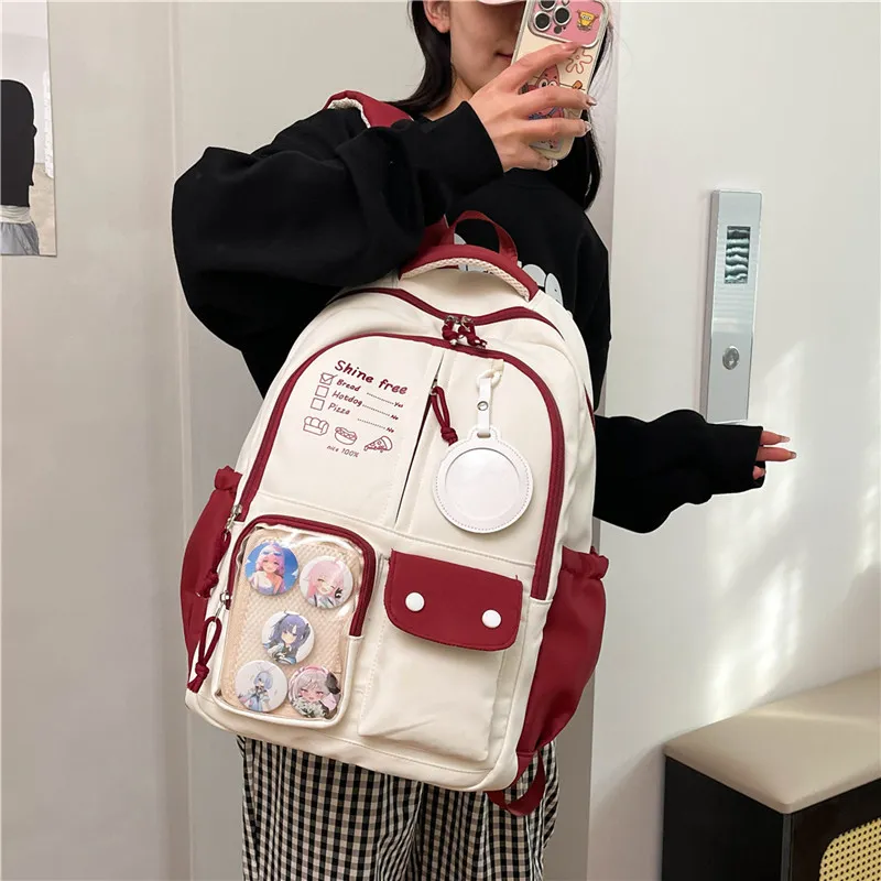 Deli Bear Nylon Backpack Regular Unisex Black/Pink/White/Khaki/Blue-13