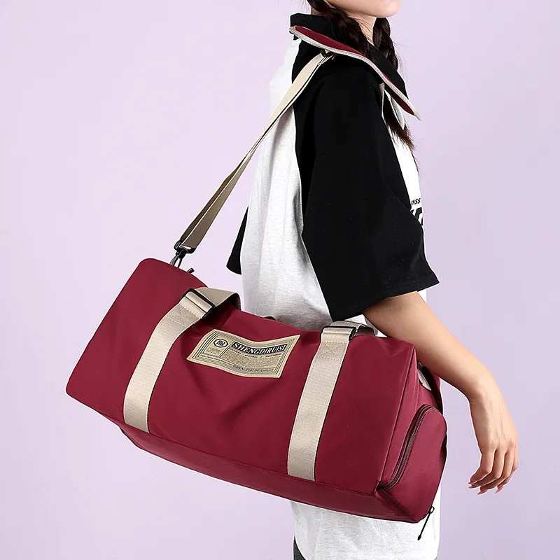 OUZIHUANG Nylon Travel Bag Unisex Black/Green/Pink Blue/Burgundy-10