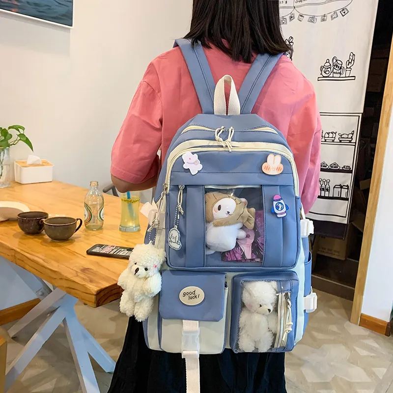 Deli Bear Canvas Backpack Regular Women's Blue/Purple/Pink/Green/Black-13