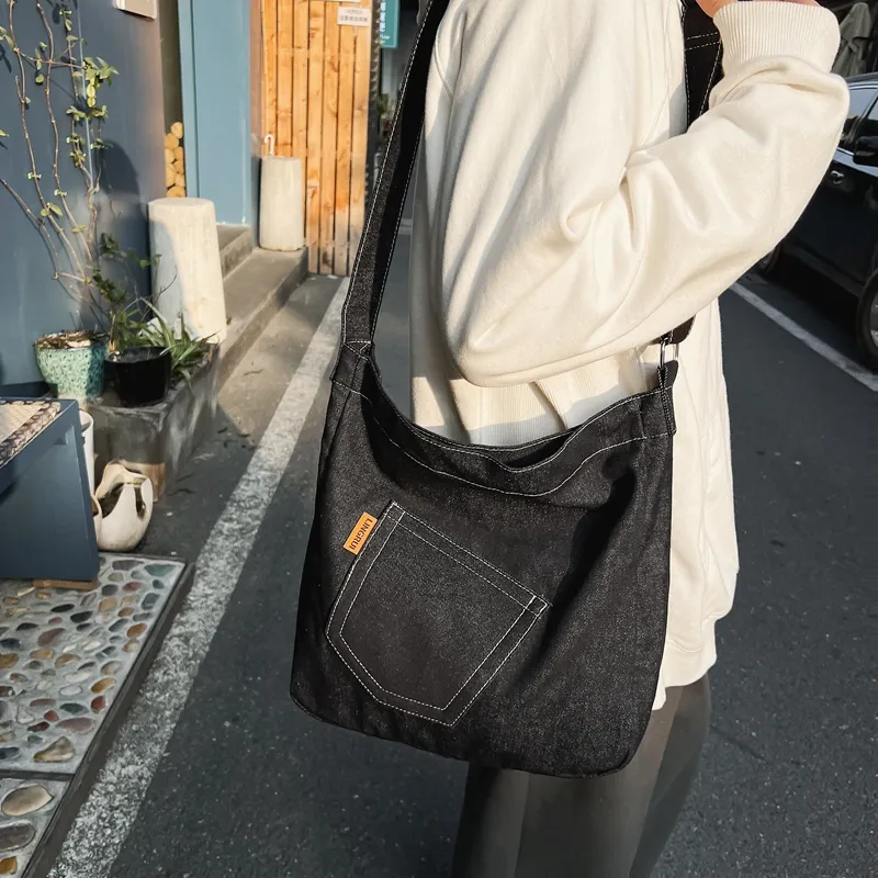 OUZIHUANG Denim Shoulder Bag Unisex-3