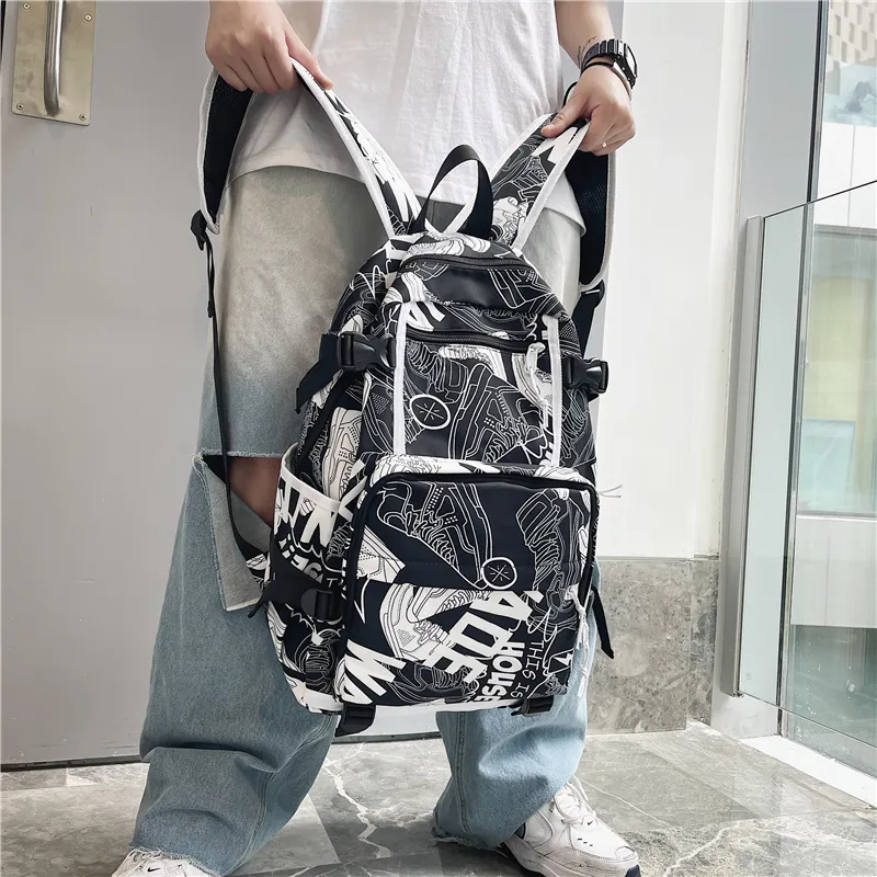 Deli Bear Nylon Backpack Backpack Travel Backpack Regular Unisex Washed White/Letter Black/Camouflage Black/Shoes White-20