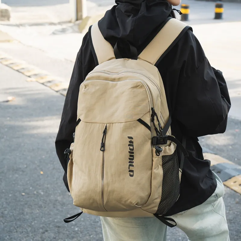 OUZIHUANG Nylon Backpack Regular Unisex Black/Ecru/Gray/Khaki-17