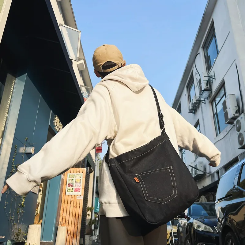 OUZIHUANG Denim Shoulder Bag Unisex-2