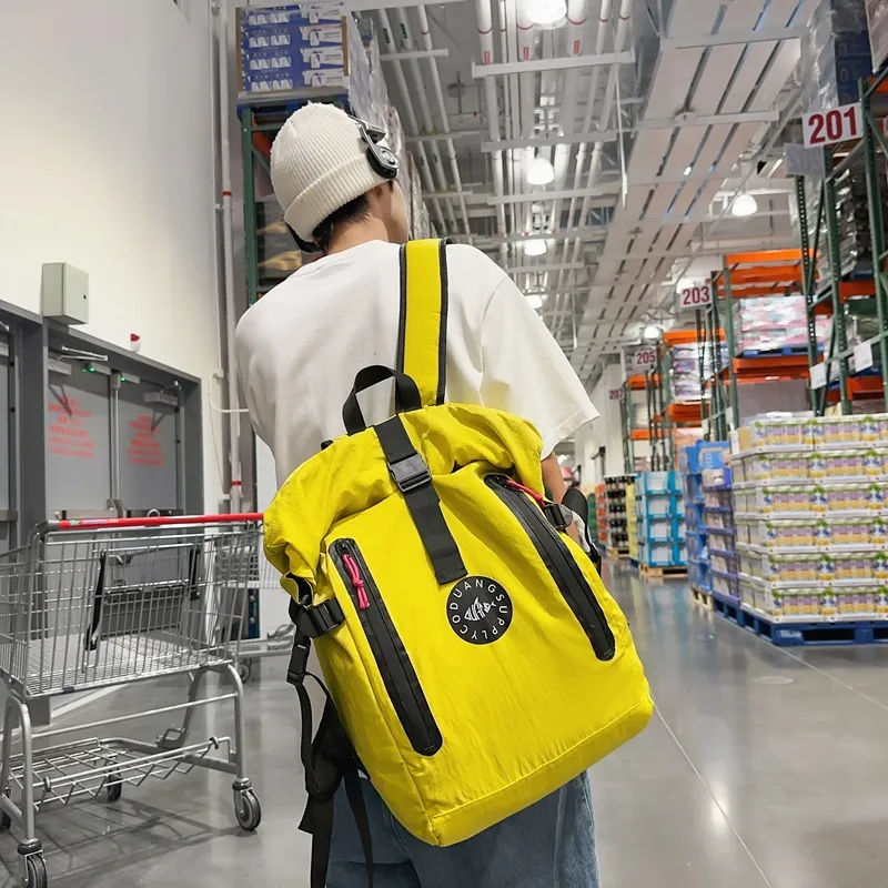 Deli Bear Nylon Fabric Backpack Unisex Black/Watermelon Red/Yellow/Light Gray-7