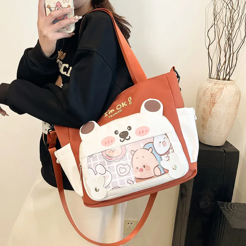 Deli Bear Oxford Shoulder Bag Women's Pink/Purple/Khaki/Saffron/Black-17