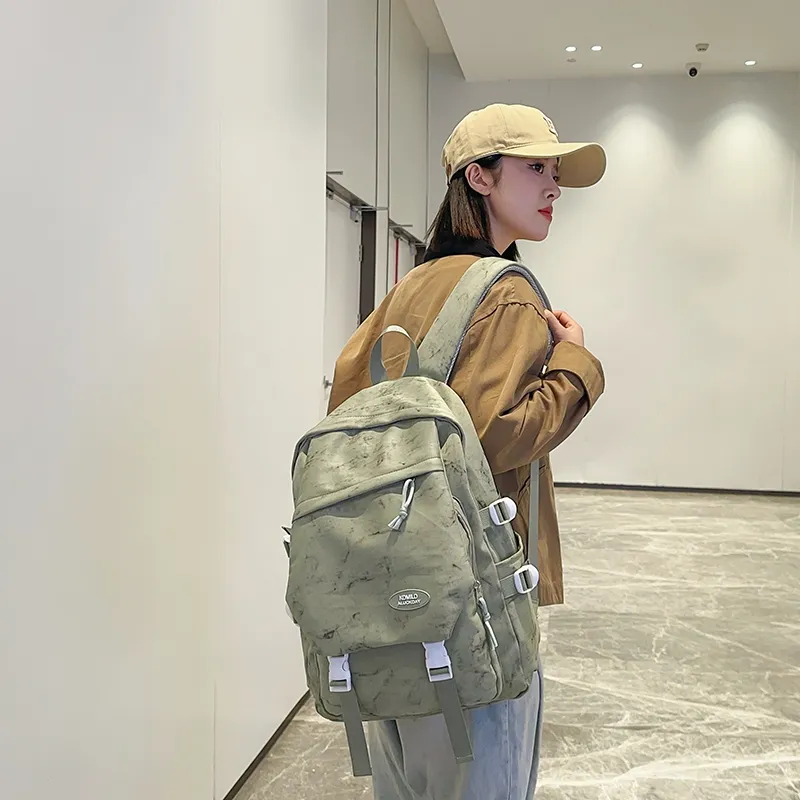 OUZIHUANG Nylon Backpack Regular Unisex Black/White/Green/Red-11