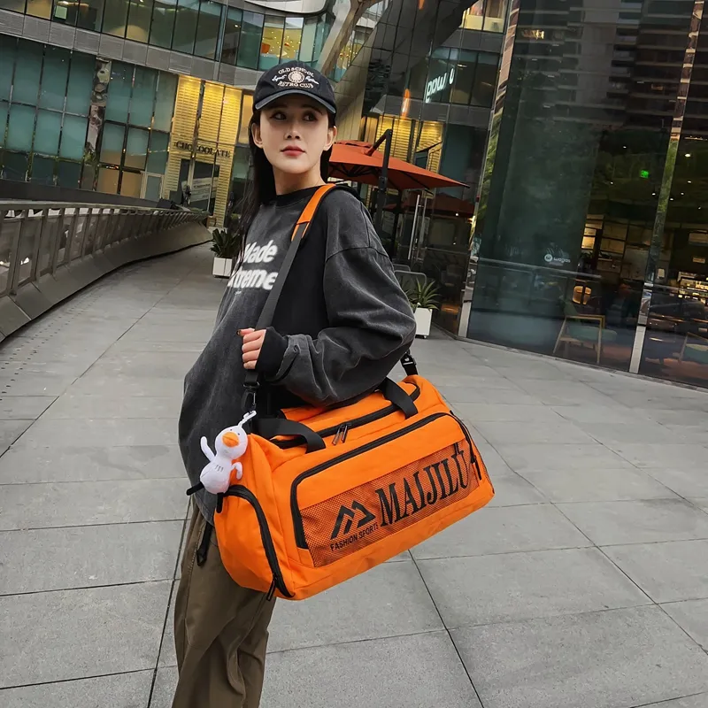 PULUWIRR Nylon Handbag, Travel Bag, Luggage Bag, Shoulder Bag Unisex Black/Gray/Yellow/Orange-4