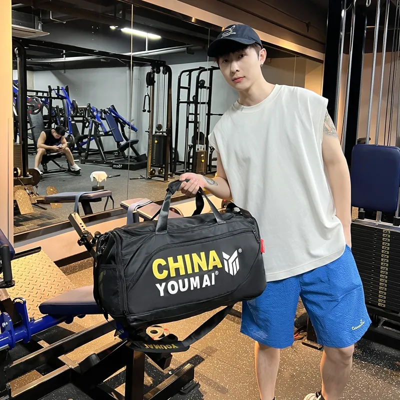 Deli Bear Nylon Gym Bag Large Size Unisex Black/Pink/Khaki/Rose Red/Yellow/Army Green-2