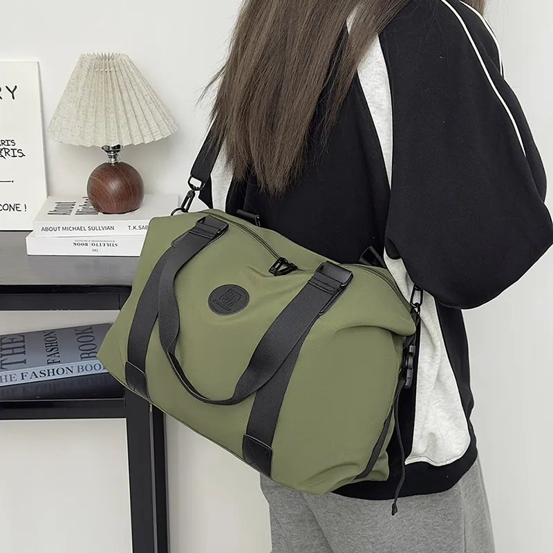 OUZIHUANG Nylon Travel Bag Unisex Khaki/Pink/Green/Black/Brown/Orange-14