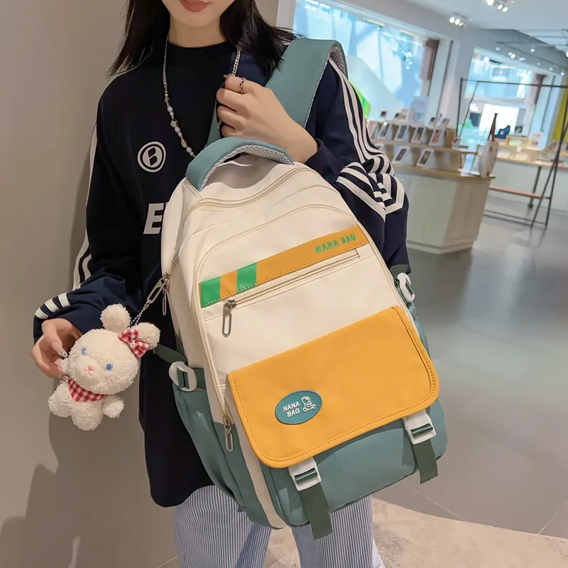 Deli Bear Nylon Backpack Regular Unisex Black/Blue/Purple/Red/Coffee-3