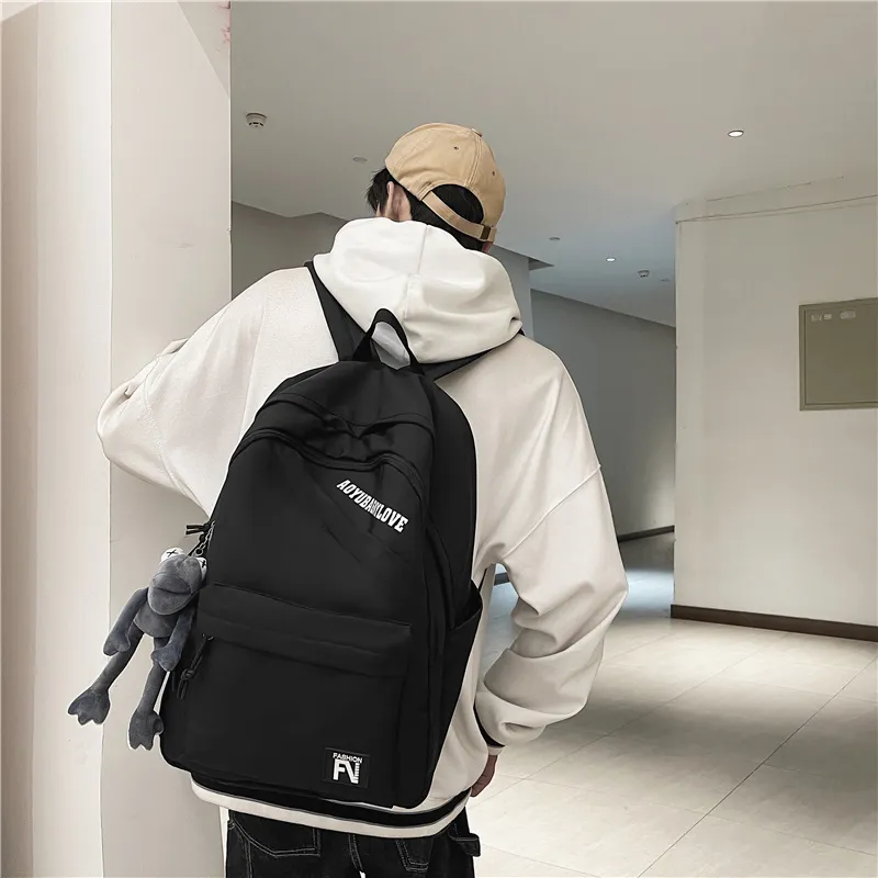 OUZIHUANG Nylon Backpack Unisex Black/Ecru/Red/Blue-1