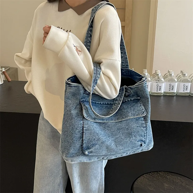 OUZIHUANG Denim One Shoulder Handbag Women's Dark Tea/Blue-15