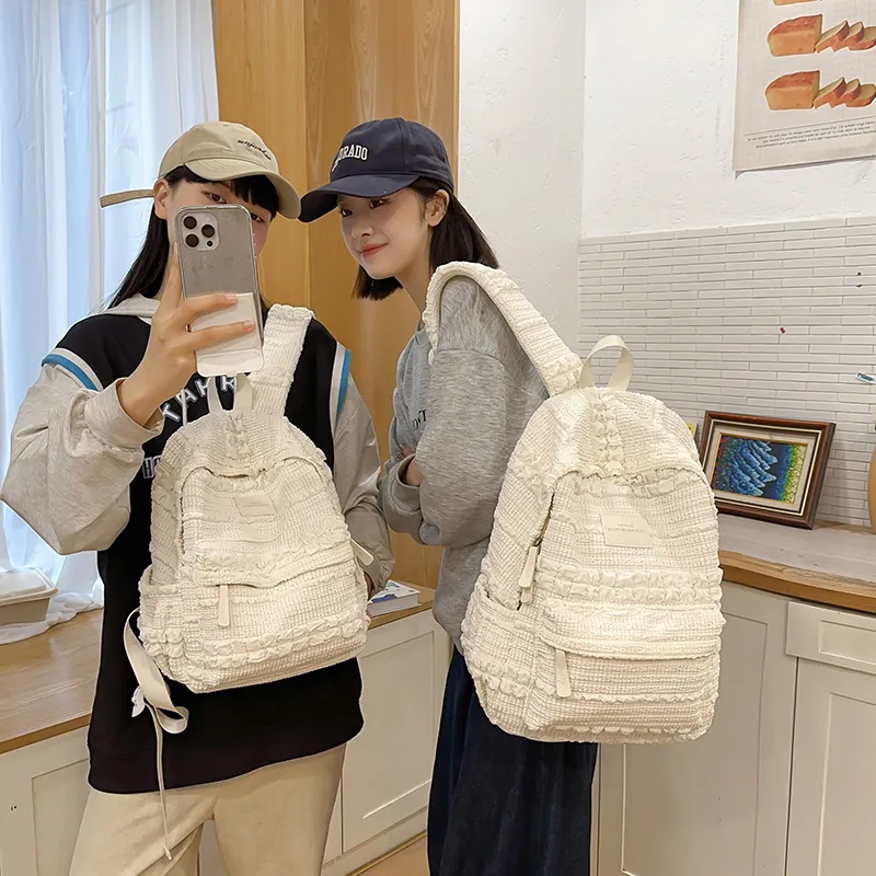 OUZIHUANG Nylon Backpack Women's White/Pink/Coffee/Blue-4