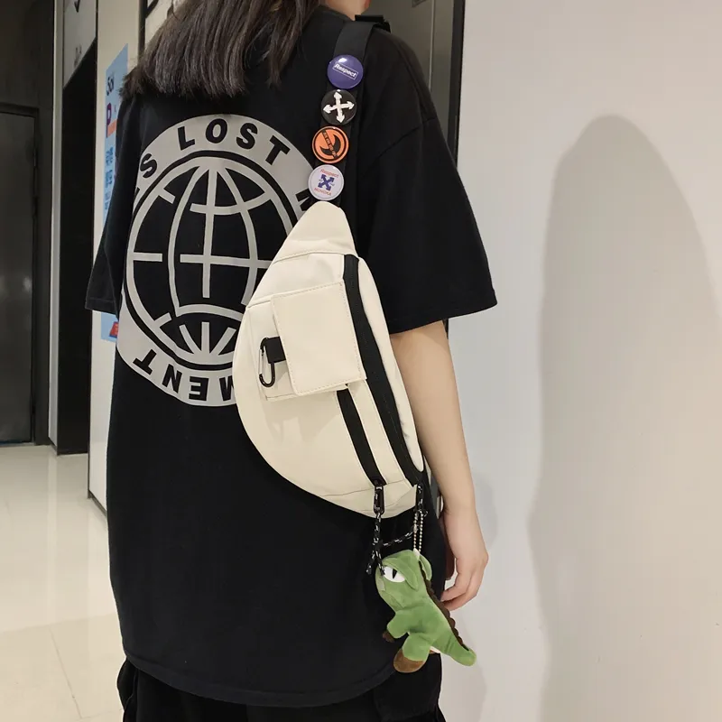 OUZIHUANG Nylon Sling Bag Regular Unisex Black/Blue/White-10