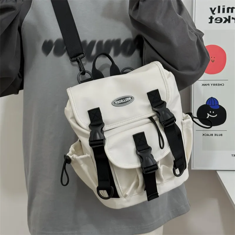 Deli Bear Nylon Backpack Crossbody Bag Regular Unisex Gray/White/Black-11
