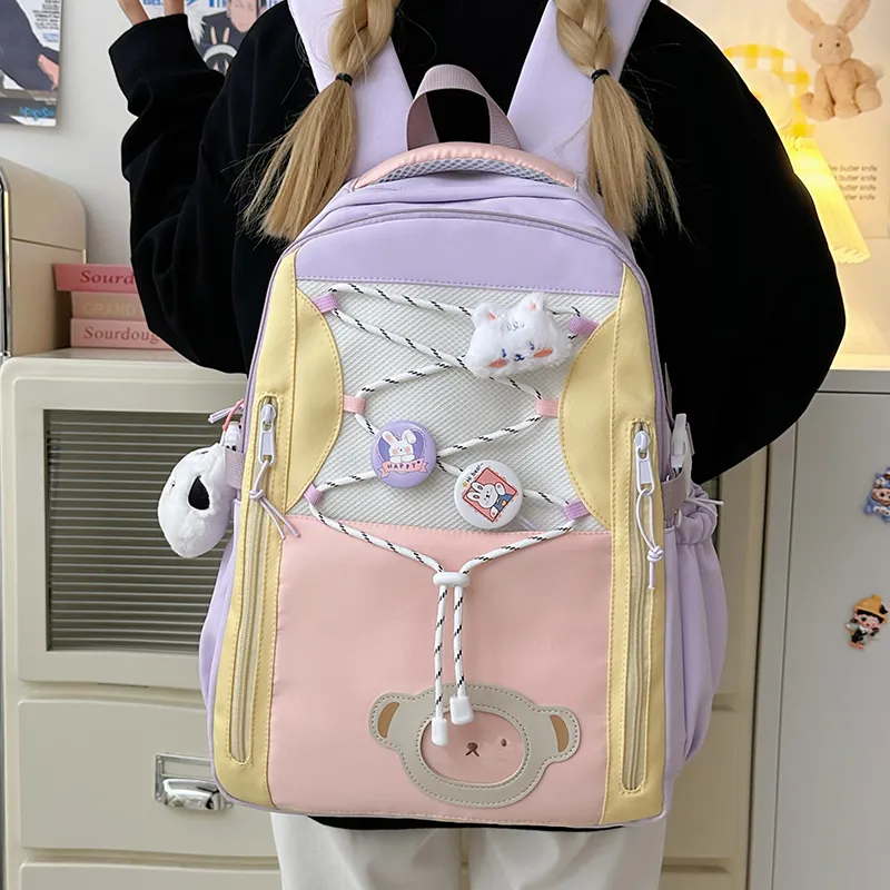 Deli Bear Polyester Backpack Women's Pink/Purple/Blue/Black/Yellow-7