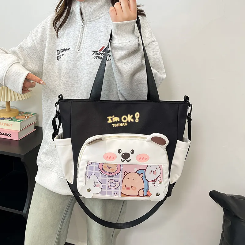 Deli Bear Oxford Shoulder Bag Women's Pink/Purple/Khaki/Saffron/Black-21
