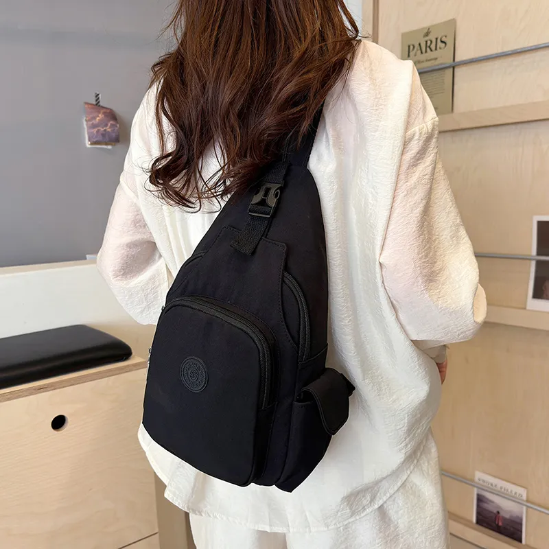 OUZIHUANG Nylon Fabric Crossbody Double Shoulder Sling Bag Unisex Black/Mandarin/Ecru-17