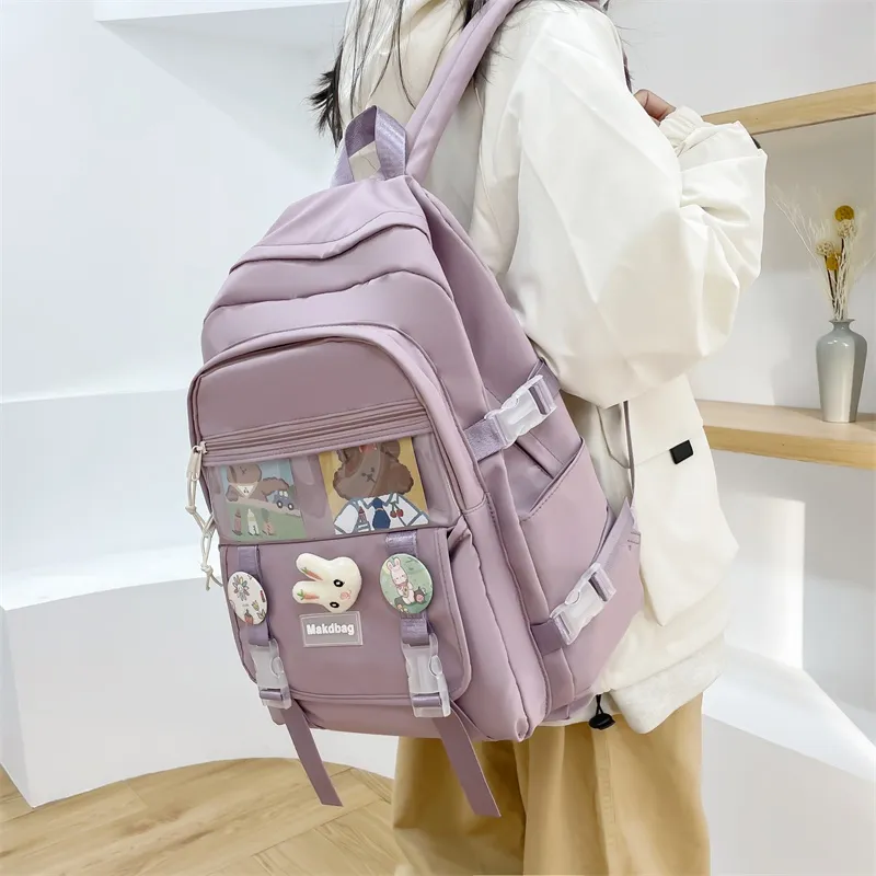 Deli Bear Canvas Backpack Regular Women's White/Black/Pink/Blue-14