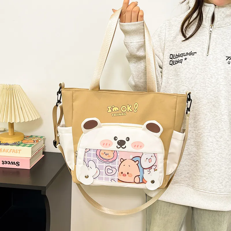 Deli Bear Oxford Shoulder Bag Women's Pink/Purple/Khaki/Saffron/Black-11