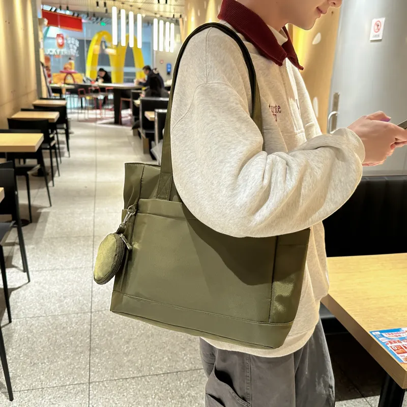 OUZIHUANG Nylon Shoulder Bag Unisex Black/Pink/Khaki/Green-12
